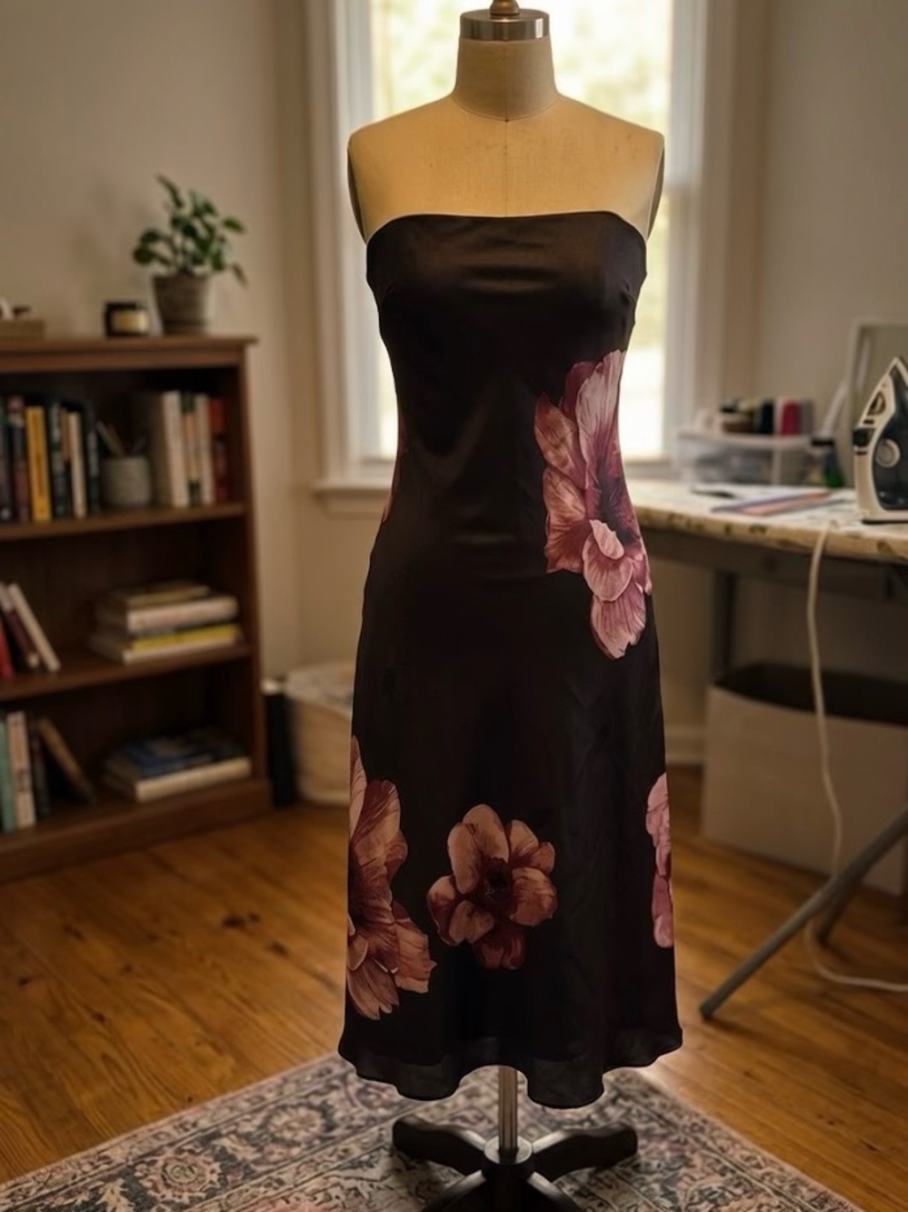 Trixxi Strapless Black Dress with Pink Floral Accents